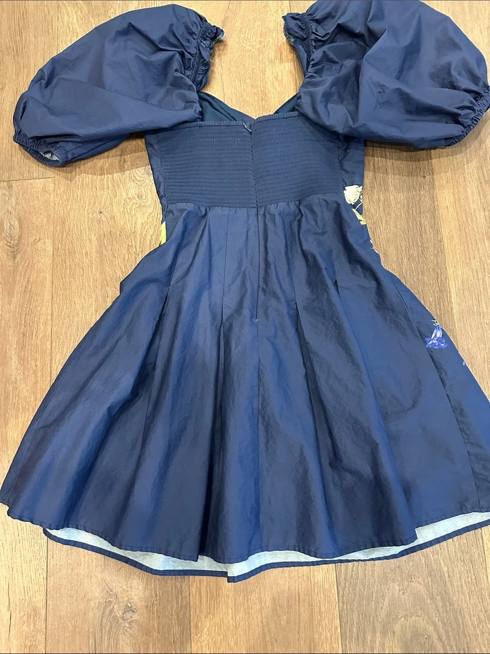Express Navy Floral Mini Dress with Puff Sleeves